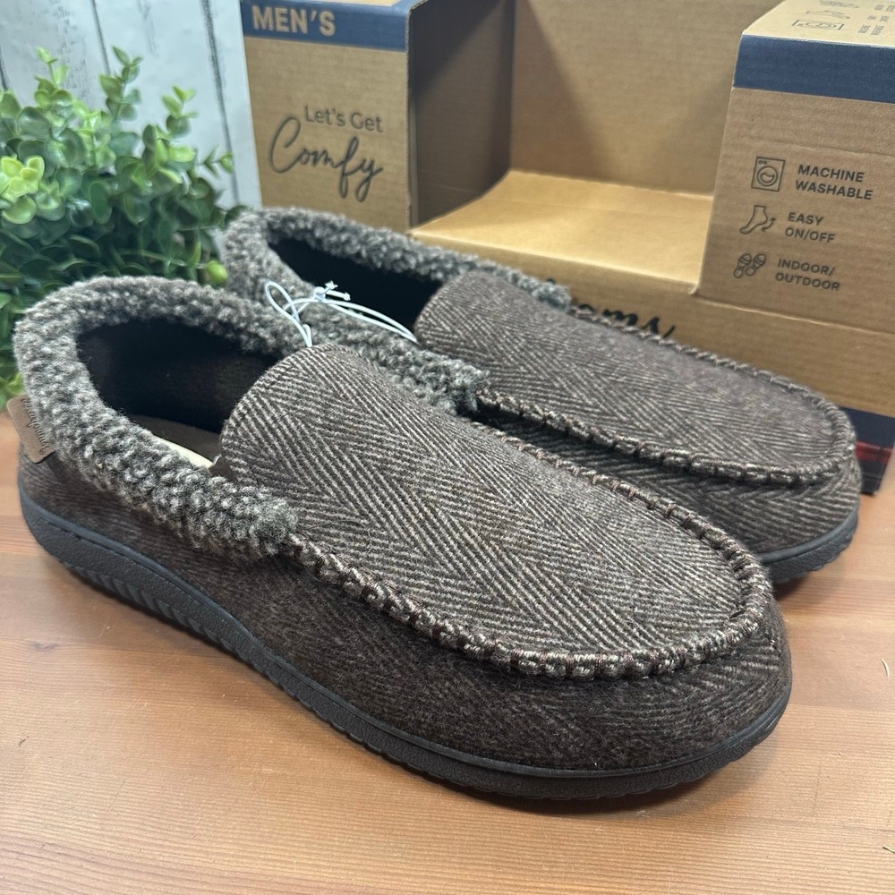 Dearfoams Men's Memory Foam Comfy Brown Slippers Size S (7-8)